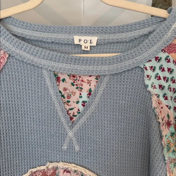 NEW 48 hr preview price : POL Patchwork Peace Sign Top - Blue and Pink - Picture 3 of 6